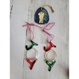 Joy to the World Angel cherub set xmas ornament snow mistletoe